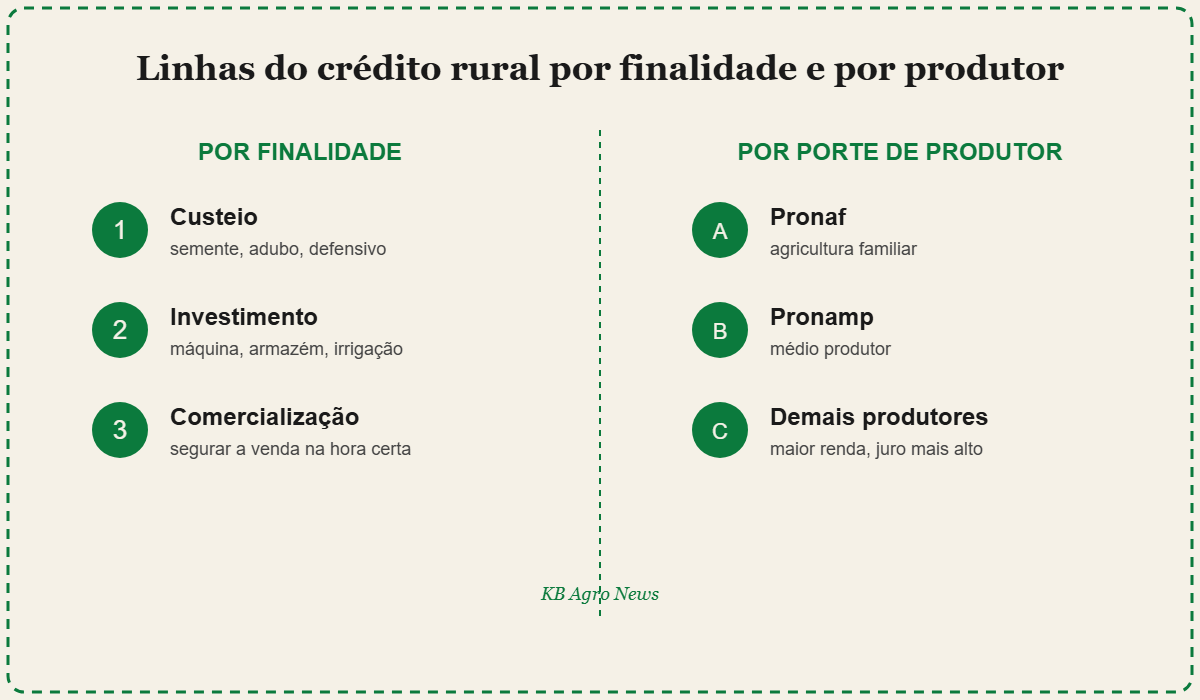 linhas do crédito rural do Plano Safra por finalidade e por tipo de produtor
