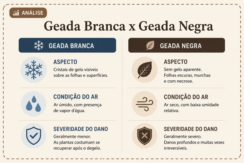 diferença entre geada branca e geada negra nas lavouras