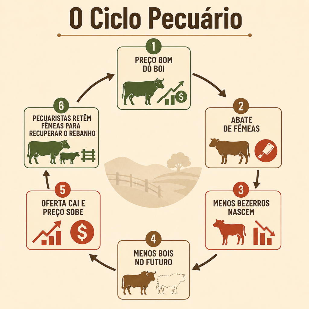 ciclo pecuário do boi explicando a alta do preço da carne
