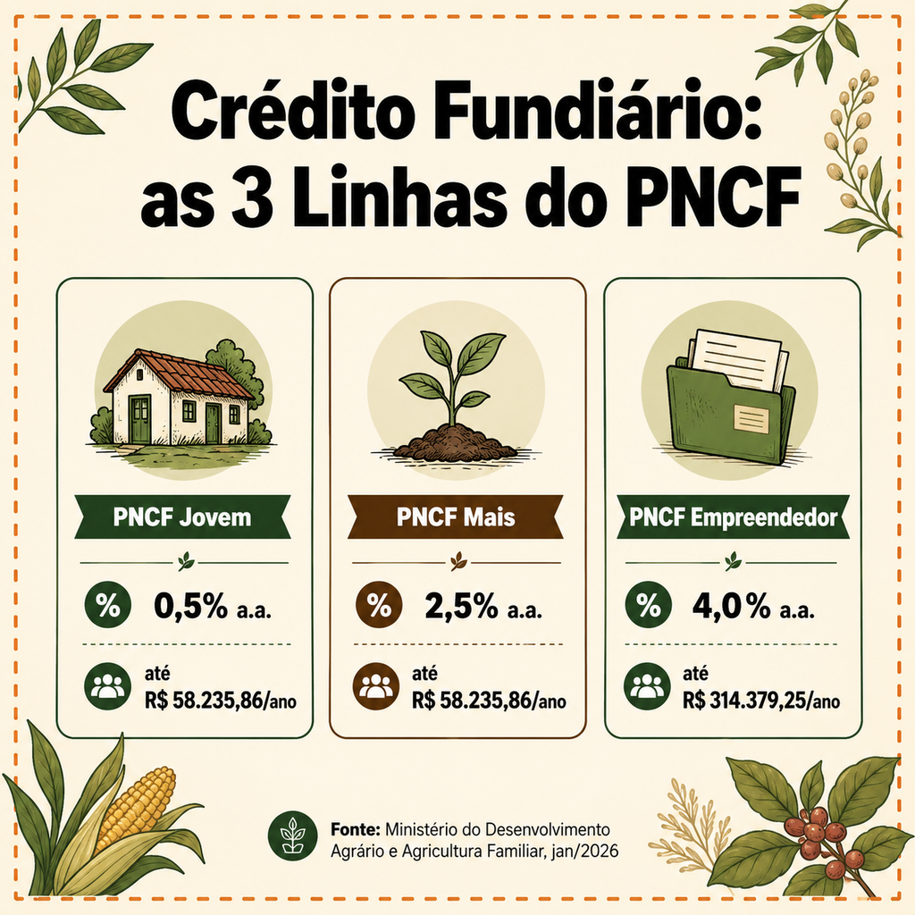 linhas do crédito fundiário PNCF Jovem Mais Empreendedor taxas