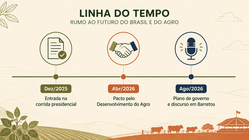 linha do tempo das propostas de Flávio Bolsonaro para o agro em 2026
